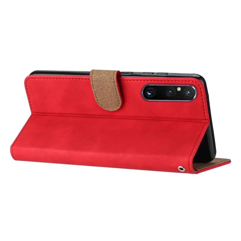 For Sony Xperia 1 V Drop-proof Butterfly Imprinted Shell PU Leather Wallet Stand Phone Case - Red