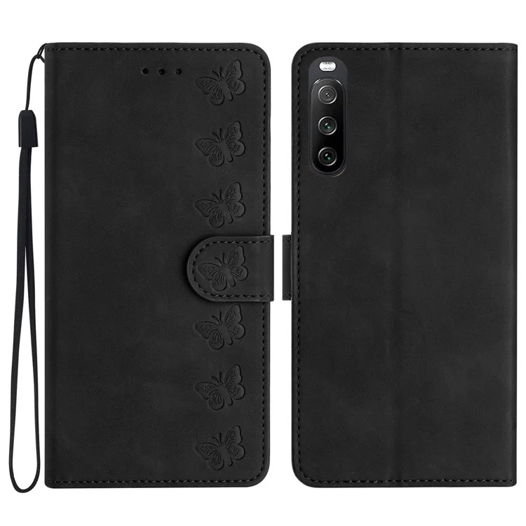 Per Sony Xperia 10 V Butterfly Imprinted Shell Anti-scratch PU Leather Wallet Stand Phone Case - Nero
