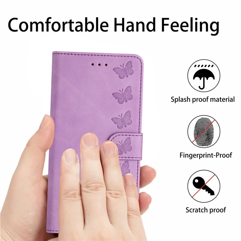For Google Pixel 8 Pro Butterfly Imprinted Foldable Stand Shell Anti-fall PU Leather Wallet Phone Case - Purple