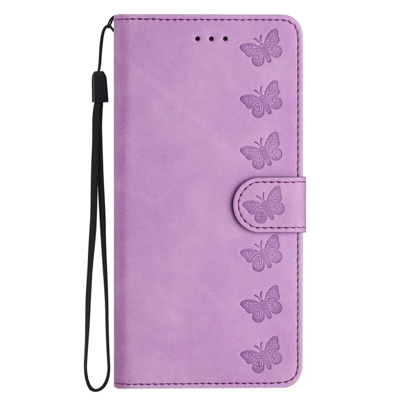 For Google Pixel 8 Pro Butterfly Imprinted Foldable Stand Shell Anti-fall PU Leather Wallet Phone Case - Purple