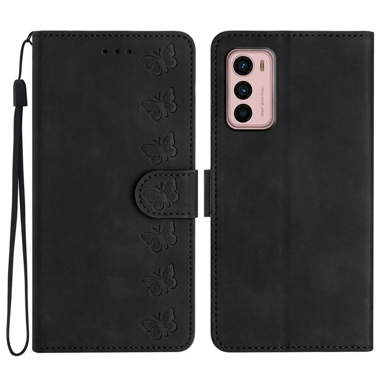 Para Motorola Moto G42 4G PU Leather Butterfly Imprinted Shockproof Stand Shell Wallet Phone Case - Preto