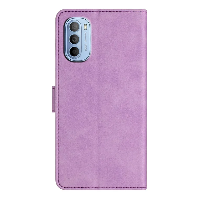 Phone Case for Motorola Moto G62 5G PU Leather Butterfly Imprinted Stand Shell Wallet Flip Cover - Purple