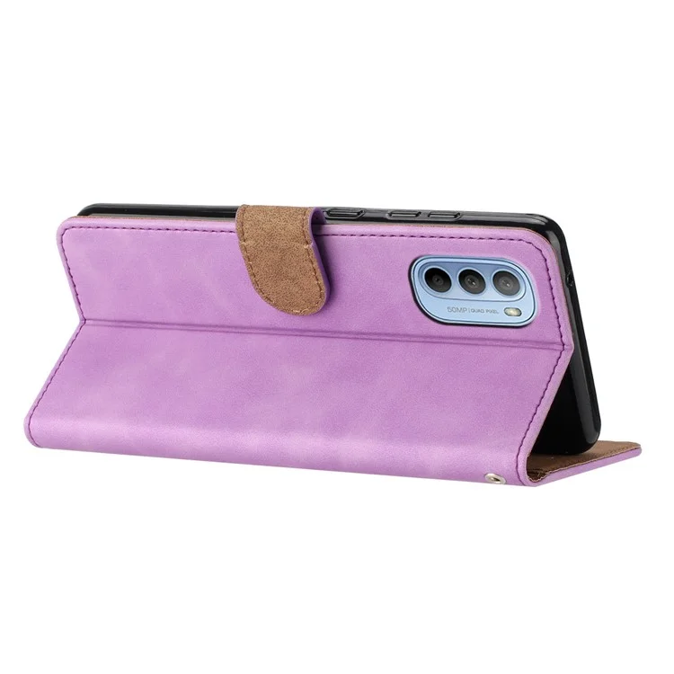 Phone Case for Motorola Moto G62 5G PU Leather Butterfly Imprinted Stand Shell Wallet Flip Cover - Purple