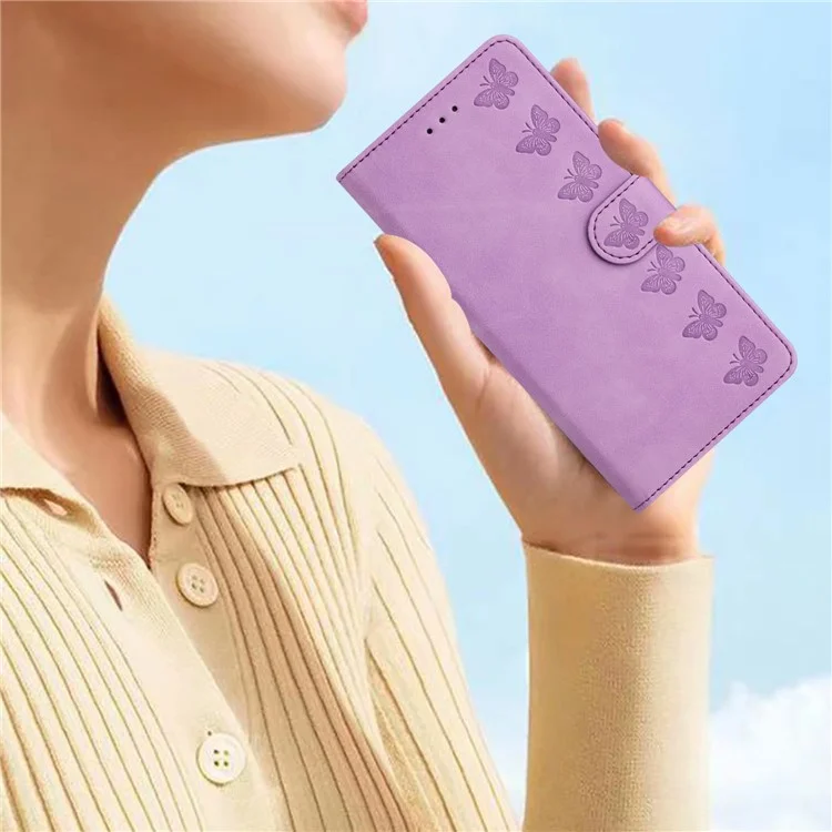 Phone Case for Motorola Moto G62 5G PU Leather Butterfly Imprinted Stand Shell Wallet Flip Cover - Purple