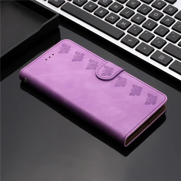 Phone Case for Motorola Moto G62 5G PU Leather Butterfly Imprinted Stand Shell Wallet Flip Cover - Purple