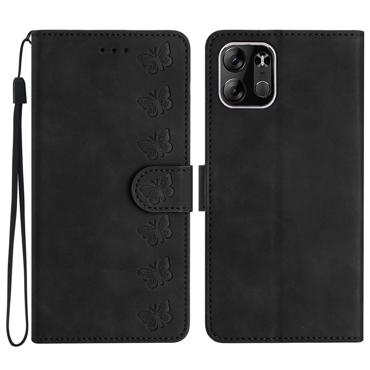 Phone Case for TECNO Spark Go 2023 4G PU Leather Stand Shell Butterfly Imprinted Wallet Flip Cover - Black
