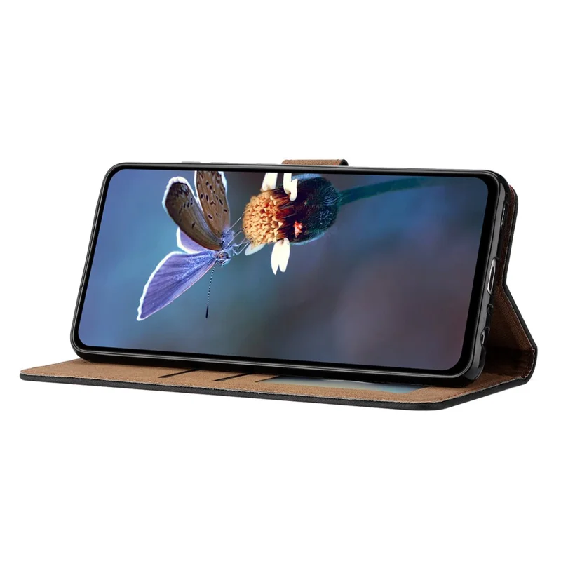 Funda de teléfono de cuero PU para Samsung Galaxy S23 con estampado de mariposa, carcasa tipo cartera con tapa abatible - Negro