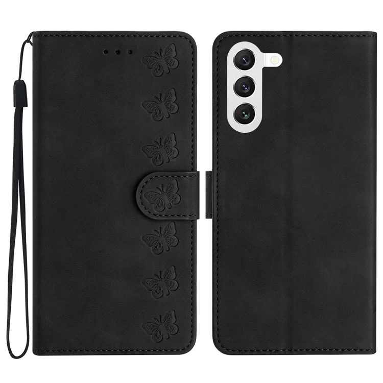 Custodia in pelle per Samsung Galaxy S23+ Motivo a farfalla, stand, portafoglio, anti-caduta, cover a libro - Nero