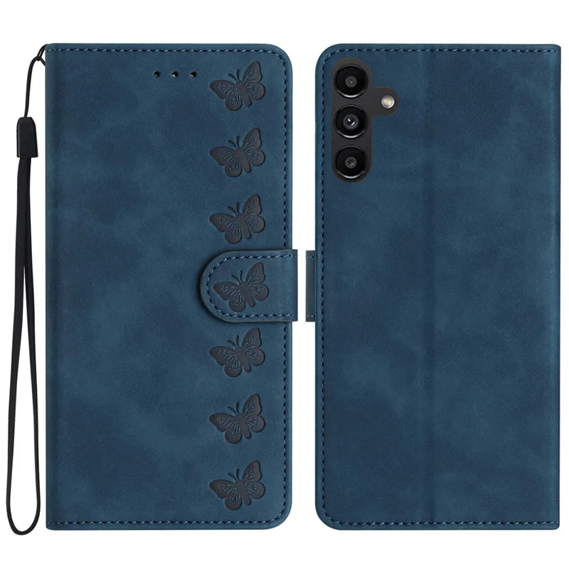 Leather Phone Case for Samsung Galaxy A54 5G Butterfly Imprinted Anti-drop Stand Shell Wallet Flip Cover - Blue