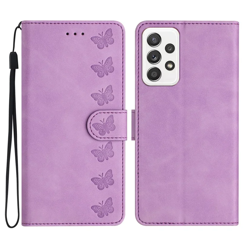 Für Samsung Galaxy A53 5G Stand Case, Butterfly Imprinted Wallet Splash Proof PU Leather Cover - Lila