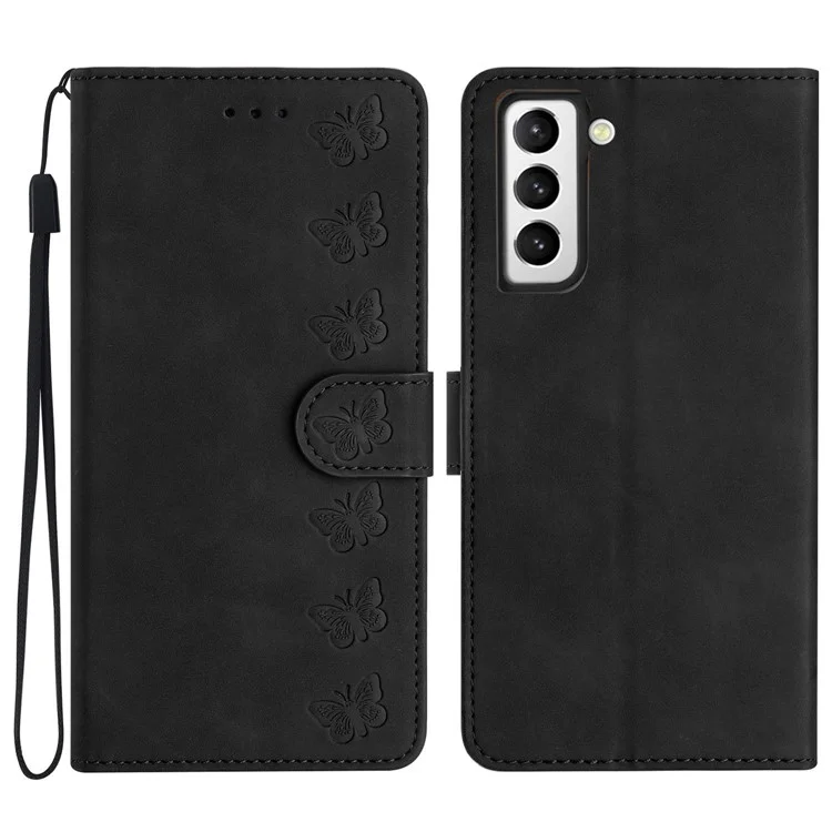 Pour Samsung Galaxy S22+ 5G Stand Wallet Folio Flip Case Butterfly Imprinted Splash Proof Leather Cover - Noir