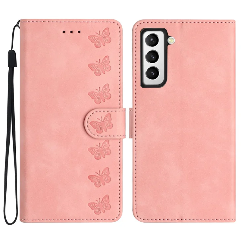 For Samsung Galaxy S22+ 5G Stand Wallet Folio Flip Case Butterfly Imprinted Splash Proof Leather Cover - Pink