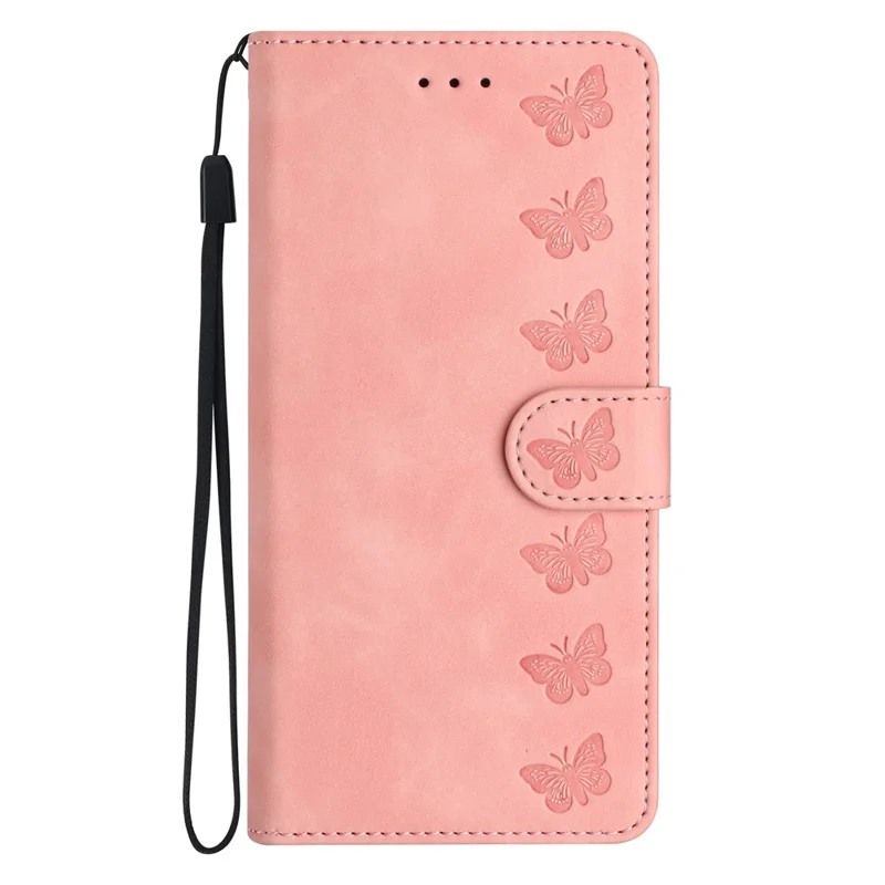 For Samsung Galaxy S22+ 5G Stand Wallet Folio Flip Case Butterfly Imprinted Splash Proof Leather Cover - Pink