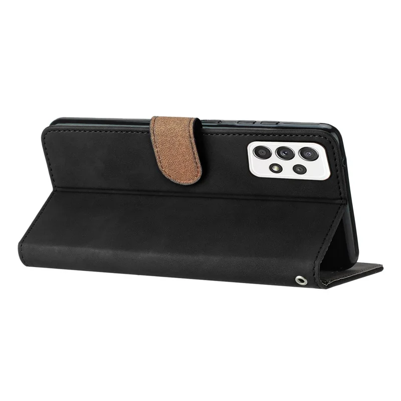 Leather Cover for Samsung Galaxy A32 4G (EU Version) Foldable Stand Butterfly Imprinted Wallet Case - Black