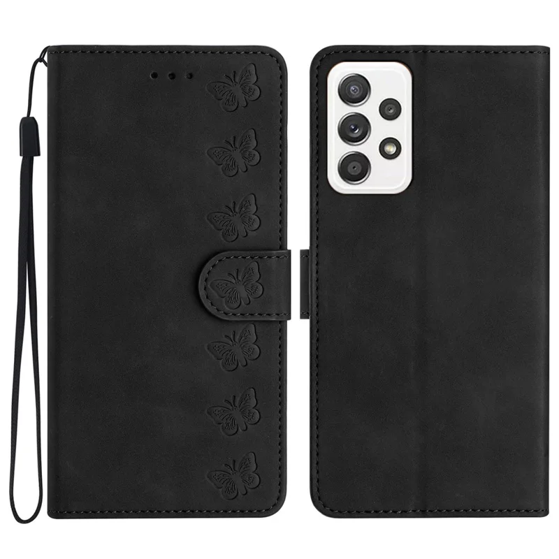 Per Samsung Galaxy A52 5G / A52 4G / A52s 5G a prova di caduta Butterfly Imprinted Shell Leather Wallet Stand Phone Case - Nero