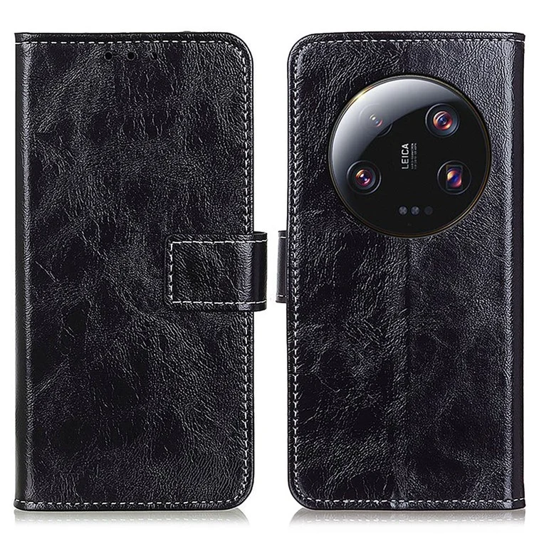 Funda para teléfono móvil Xiaomi 13 Ultra, textura de cuero retro loco Caballo Moneda Monedero de pie Funda de teléfono - Negro