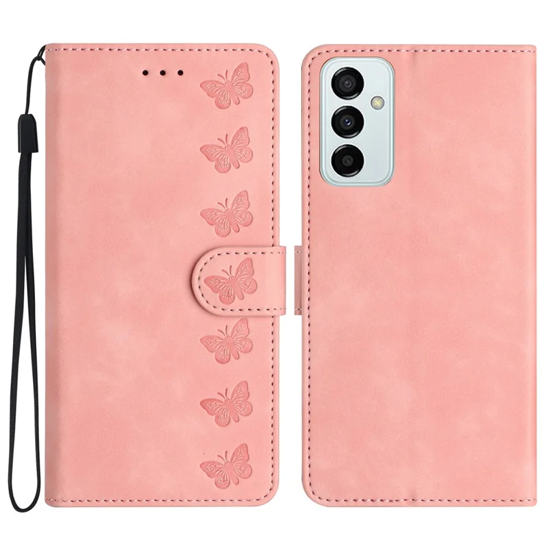 Etui de protection pour Samsung Galaxy M52 5G Coque de téléphone avec support Papillon imprimé Étui en cuir portefeuille - Rose