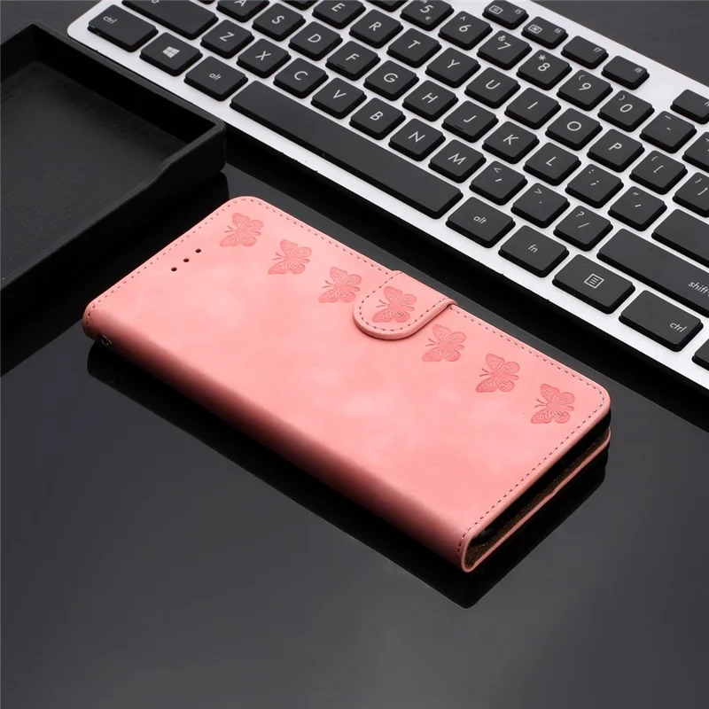 Etui de protection pour Samsung Galaxy M52 5G Coque de téléphone avec support Papillon imprimé Étui en cuir portefeuille - Rose