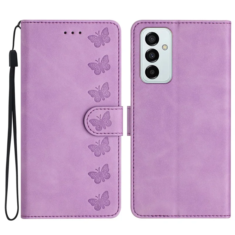 Protective Cover for Samsung Galaxy M52 5G Stand Phone Shell Butterfly Imprinted Wallet Leather Case - Purple
