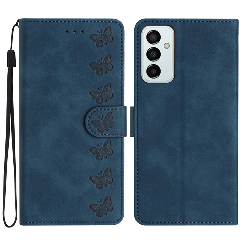 Custodia protettiva per Samsung Galaxy M52 5G Stand Phone Shell con motivo a farfalla Custodia in pelle sintetica portafoglio - Blu
