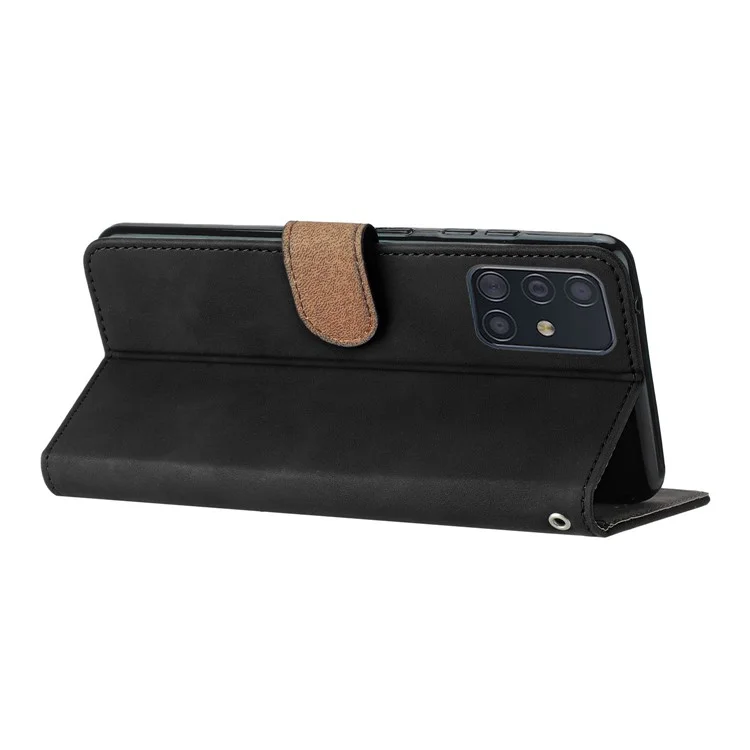 For Samsung Galaxy A51 4G SM-A515 PU Leather Wallet Case Butterfly Imprinted Phone Stand Cover - Black