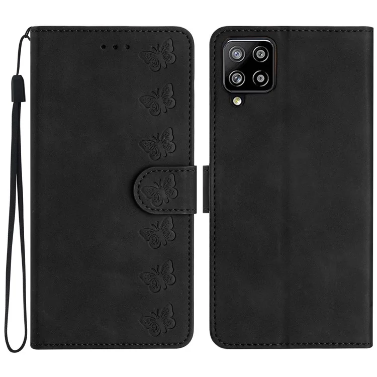 Butterfly Imprinted Phone Case for Samsung Galaxy M53 5G PU Leather Cover with Stand Wallet - Black