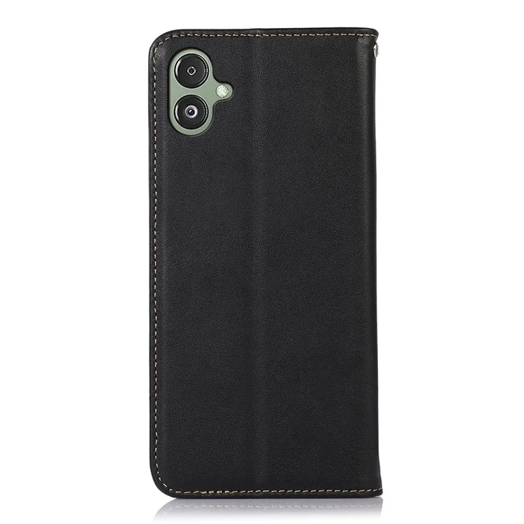 KHAZNEH Para Samsung Galaxy F14 5G Stand Carteira Capa de Telefone RFID Blocking Genuine Couro de Vaca - Preto
