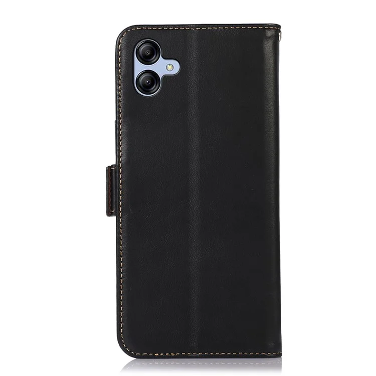 For Samsung Galaxy F14 5G RFID Blocking Phone Cover Genuine Cowhide Leather Case with Stand Wallet - Black