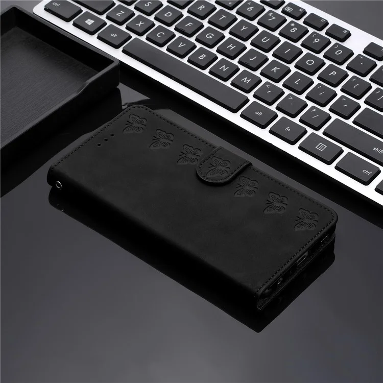 Pour Xiaomi Redmi 10A Étui de téléphone à rabat en cuir avec papillon imprimé - Noir