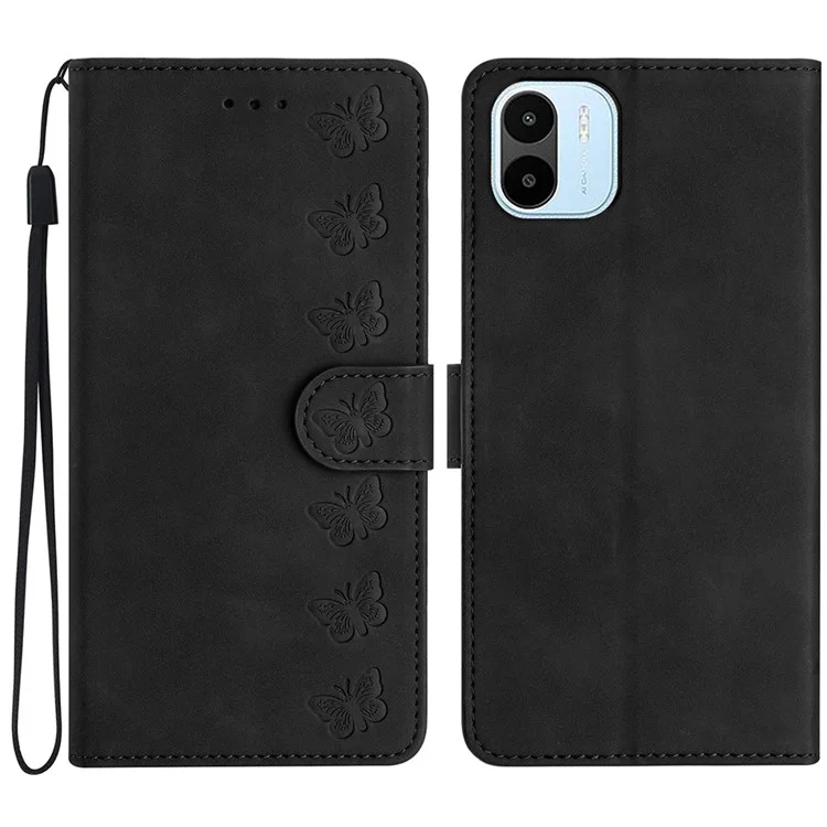 For Xiaomi Redmi A1 4G / A2 4G Phone Case  Imprinted Butterfly PU Leather Wallet Stand Phone Stand Cover - Black
