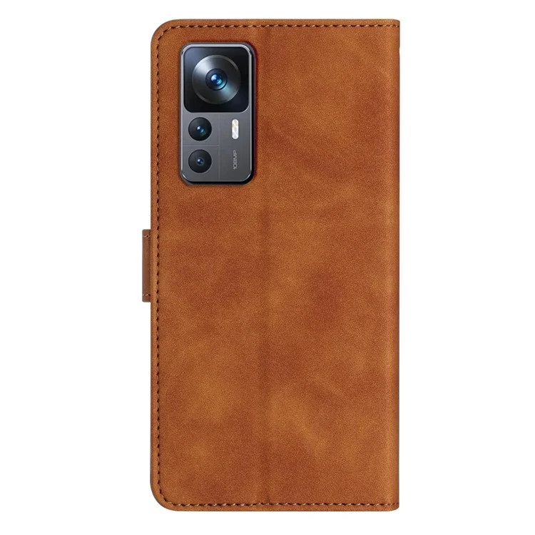 For Xiaomi 12T Pro 5G / 12T 5G / Redmi K50 Ultra Phone Cover PU Leather Imprinted Butterfly Wallet Stand Phone Case - Brown