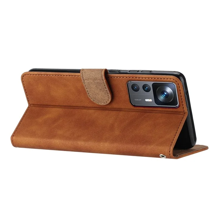 For Xiaomi 12T Pro 5G / 12T 5G / Redmi K50 Ultra Phone Cover PU Leather Imprinted Butterfly Wallet Stand Phone Case - Brown
