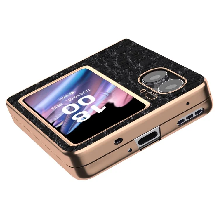 Para Oppo Find N2 Flip 5G Genuine Cow Leather+PC Shell Nano Electroplating Shockproof Phone Case - Negro