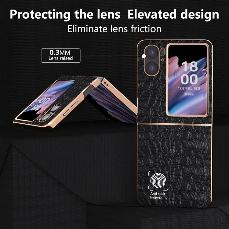 Para Oppo Find N2 Flip 5G Genuine Cow Leather+PC Shell Nano Electroplating Shockproof Phone Case - Negro