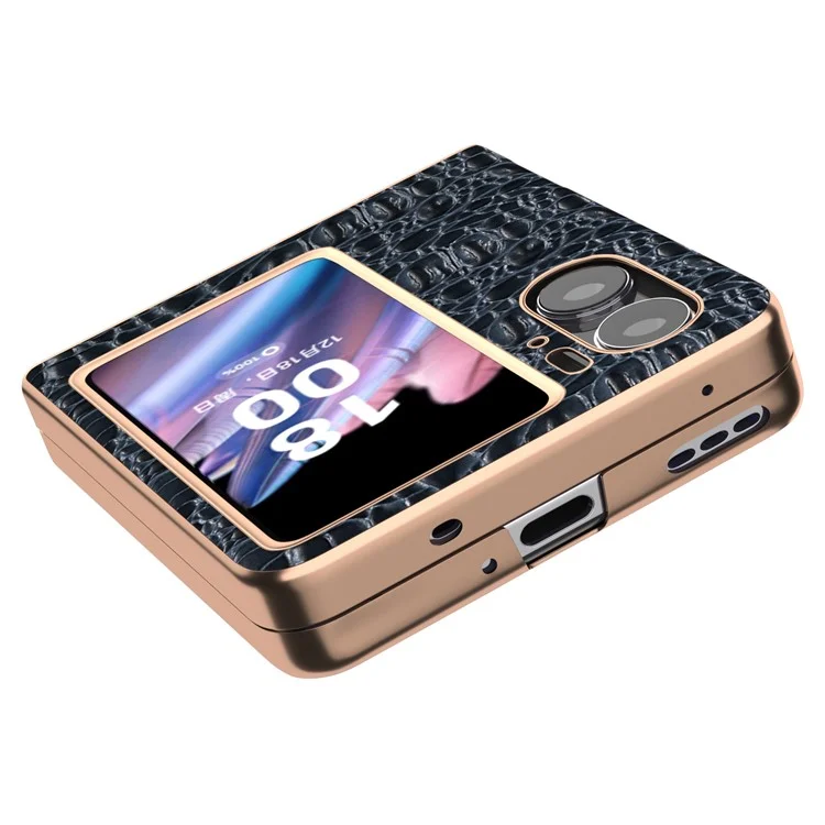 Для Oppo Find N2 Flip 5G Genuine Cow Leather+PC Shell Nano Electroplating Shockproof Phone Case - Blue