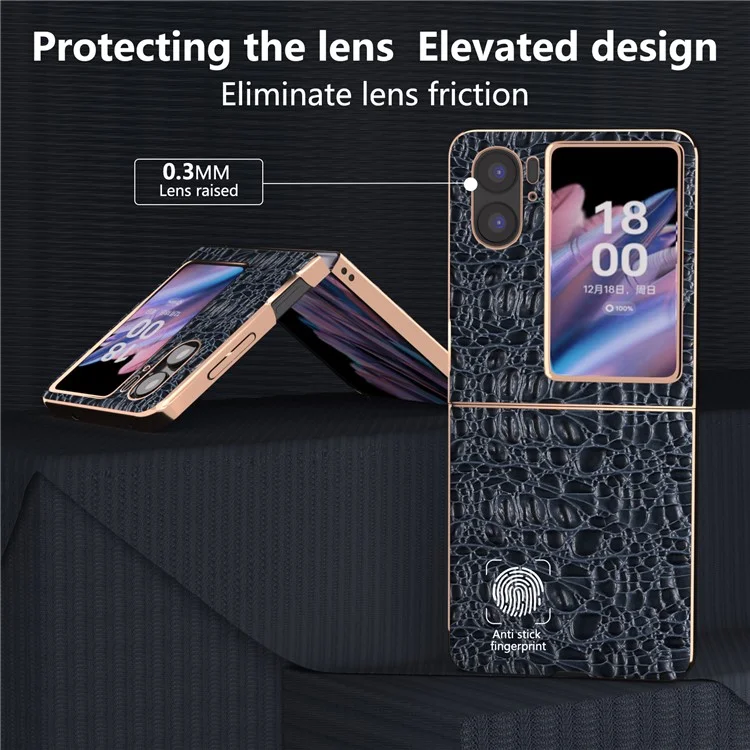 Для Oppo Find N2 Flip 5G Genuine Cow Leather+PC Shell Nano Electroplating Shockproof Phone Case - Blue
