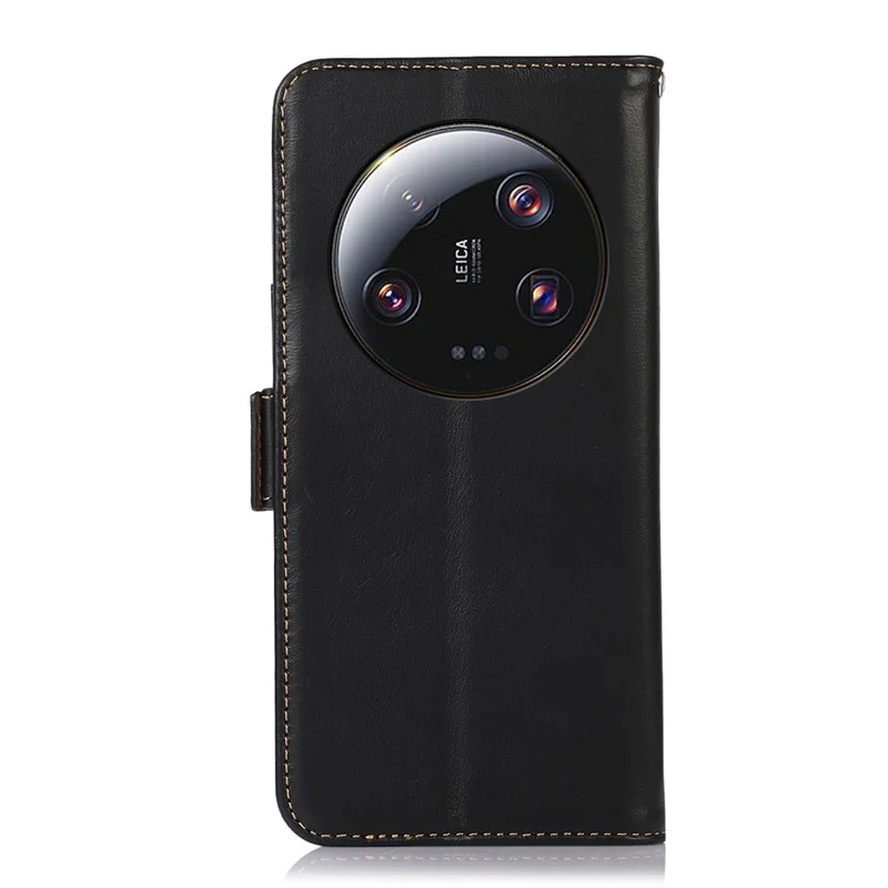 For Xiaomi 13 Ultra RFID Blocking Wallet Phone Case Genuine Cowhide Leather Crazy Horse Texture Stand Cover - Black