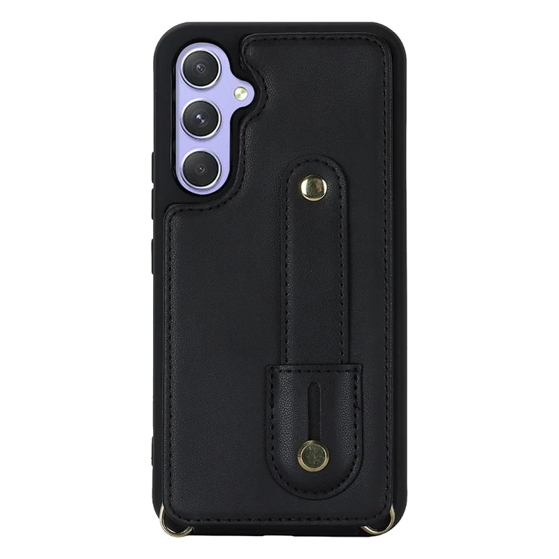 Pour Samsung Galaxy A14 4G / 5G Bracelet Kickstand Porte-Carte Étui en Cuir PU + Coque de Protection en TPU Anti-Chocs Anti-Dérapante - Noir