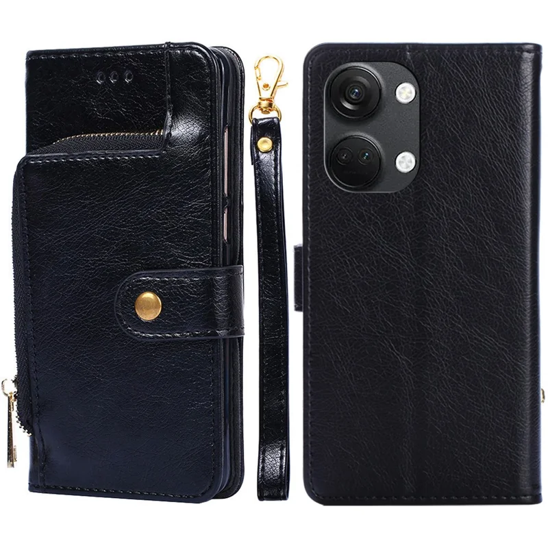 Cover per telefono per OnePlus Nord 3 5G / Ace 2V 5G Tasca con zip Portafoglio in pelle PU Custodia pieghevole con supporto e tracolla - Nero