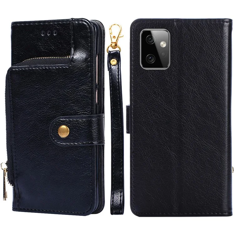 Étui portefeuille pour Motorola Moto G Power 5G avec poche zippée, housse en cuir PU avec support et sangle - Noir