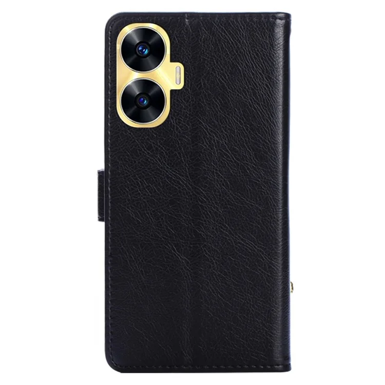 Custodia a portafoglio per Realme C55 con tasca con cerniera, cover in pelle PU antishock con supporto e cinturino - Nero