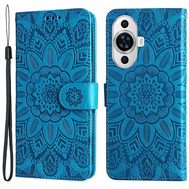 For Huawei nova 11 / nova 12s 4G / nova 12 Lite 4G Wallet Flip Protective Cover PU Leather Sunflower Imprinted Stand Phone Case - Blue