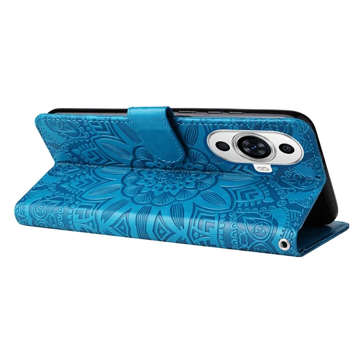 For Huawei nova 11 / nova 12s 4G / nova 12 Lite 4G Wallet Flip Protective Cover PU Leather Sunflower Imprinted Stand Phone Case - Blue