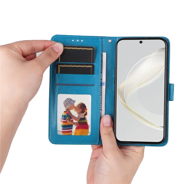 For Huawei nova 11 / nova 12s 4G / nova 12 Lite 4G Wallet Flip Protective Cover PU Leather Sunflower Imprinted Stand Phone Case - Blue