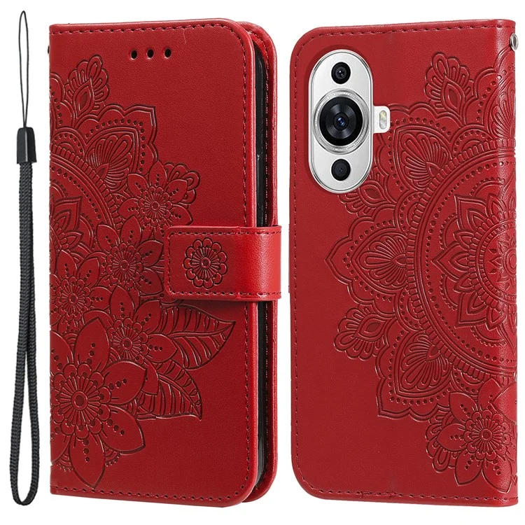 For Huawei nova 11 / nova 12s 4G / nova 12 Lite 4G Case Floral Pattern PU Leather Wallet Stand Phone Cover - Red