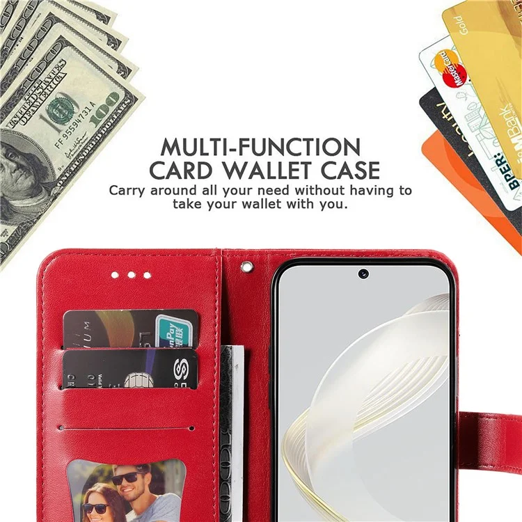 For Huawei nova 11 / nova 12s 4G / nova 12 Lite 4G Case Floral Pattern PU Leather Wallet Stand Phone Cover - Red