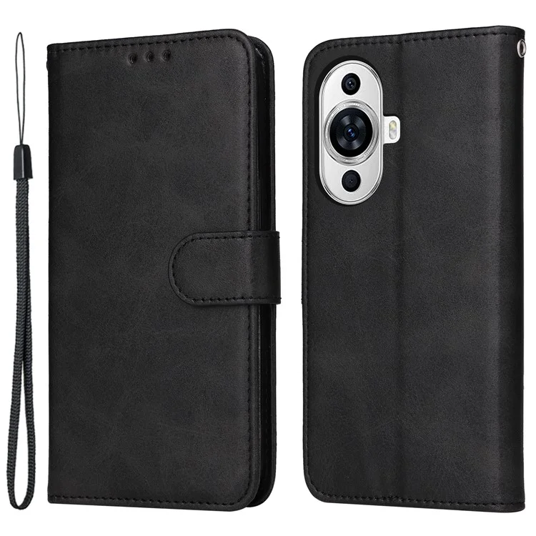 Für Huawei nova 11 / nova 12s 4G / nova 12 Lite 4G Brieftasche Hülle PU-Leder Kalbleder Textur Flip Stand Handyhülle - Schwarz