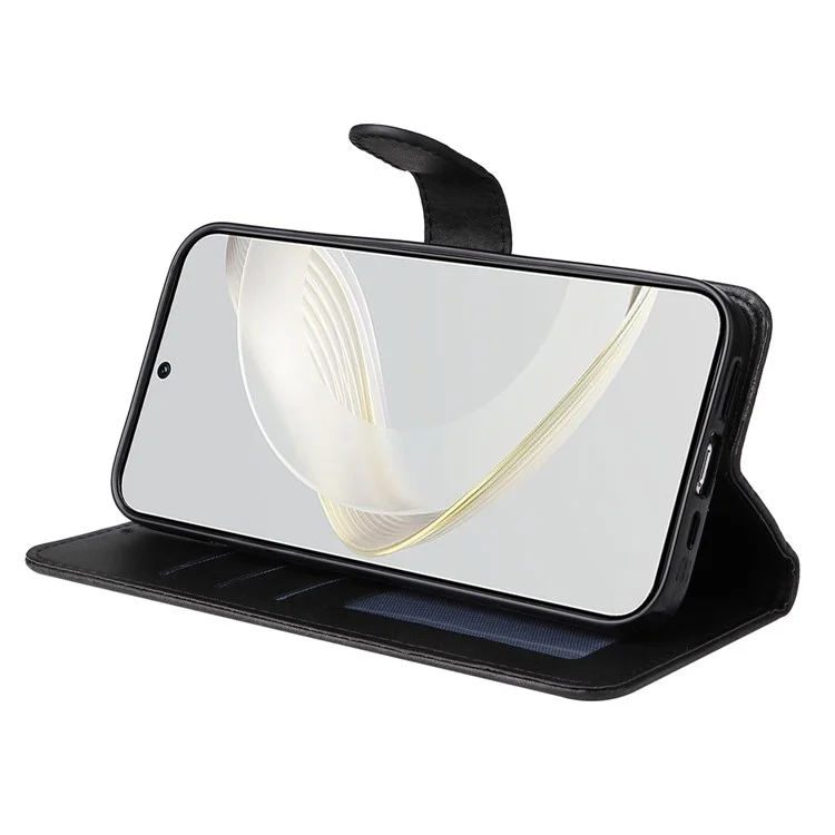 Für Huawei nova 11 / nova 12s 4G / nova 12 Lite 4G Brieftasche Hülle PU-Leder Kalbleder Textur Flip Stand Handyhülle - Schwarz