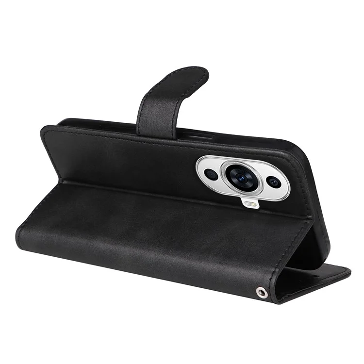 Für Huawei nova 11 / nova 12s 4G / nova 12 Lite 4G Brieftasche Hülle PU-Leder Kalbleder Textur Flip Stand Handyhülle - Schwarz