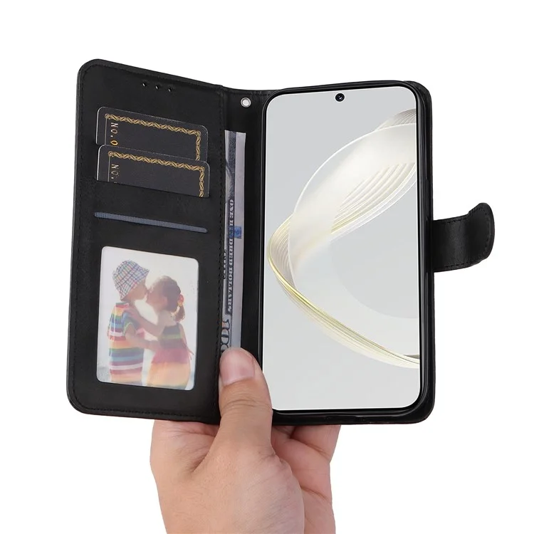 Für Huawei nova 11 / nova 12s 4G / nova 12 Lite 4G Brieftasche Hülle PU-Leder Kalbleder Textur Flip Stand Handyhülle - Schwarz